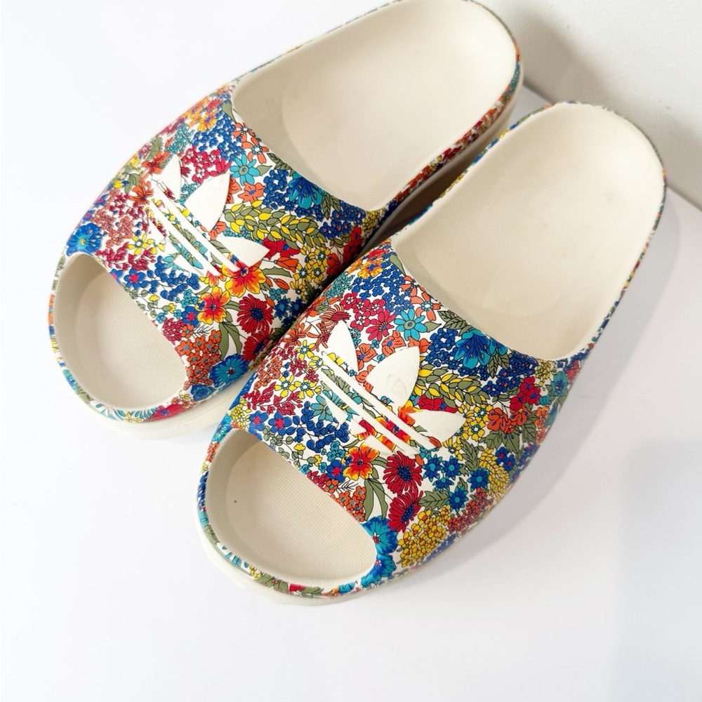 adidas Floral Multicolor Slide Sandals - White Soles - Picture 2 of 8